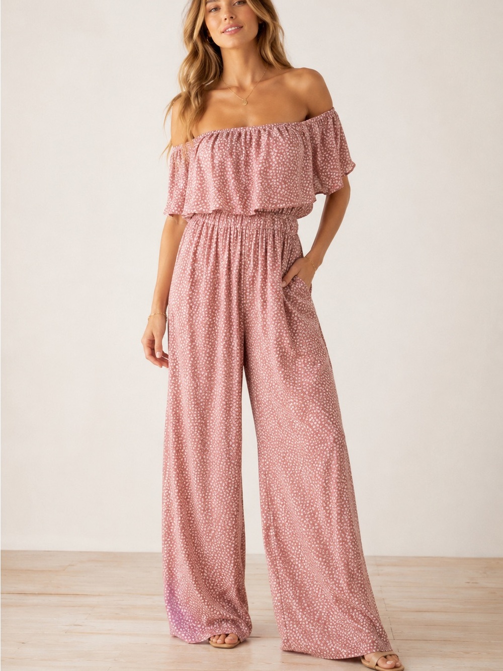 Sage the Label Pink Off the Shoulder Jumpsuit size Large